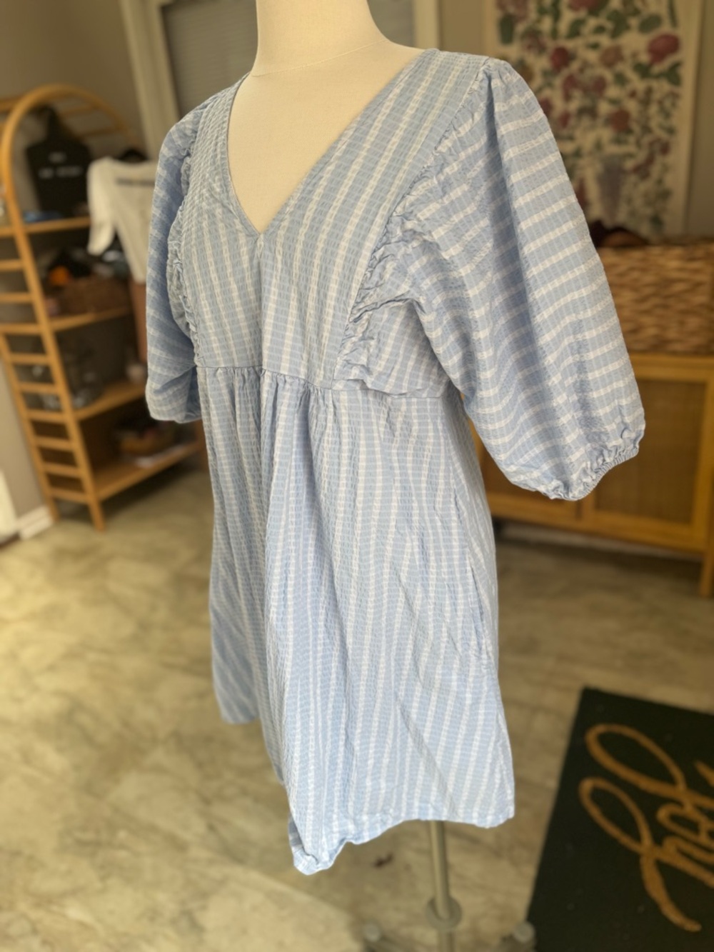 a new day Light Blue Textured V-Neck Mini Dress - Picture 4 of 8